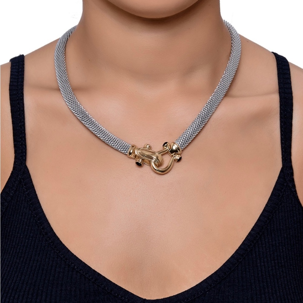 Rounded mesh Collar Necklace in 14K Gold over Sterling Silver